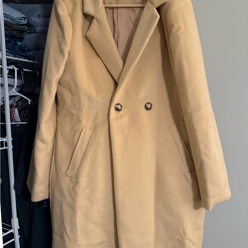 Lulu's Tan Coat Classic Double-Breasted